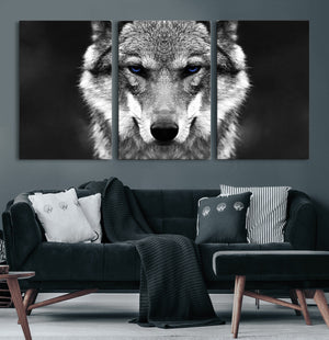 Black and White Wild Wolf Wall Art Canvas Print