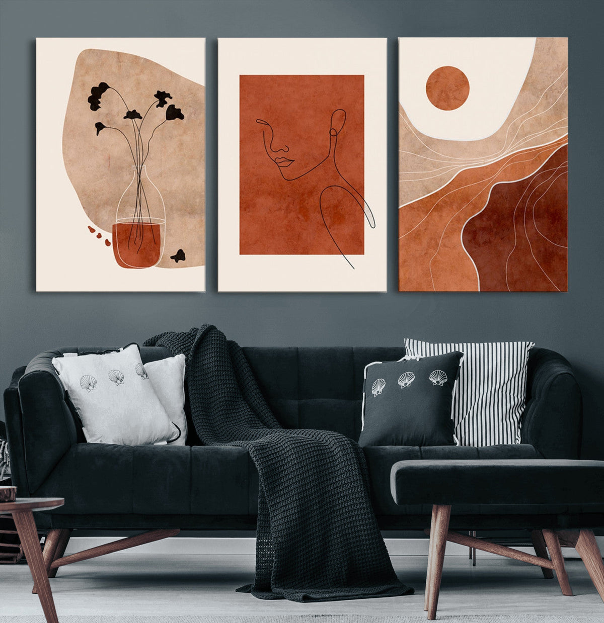 Boho Sunset Mountain Canvas Print, Modern Boho Sunset