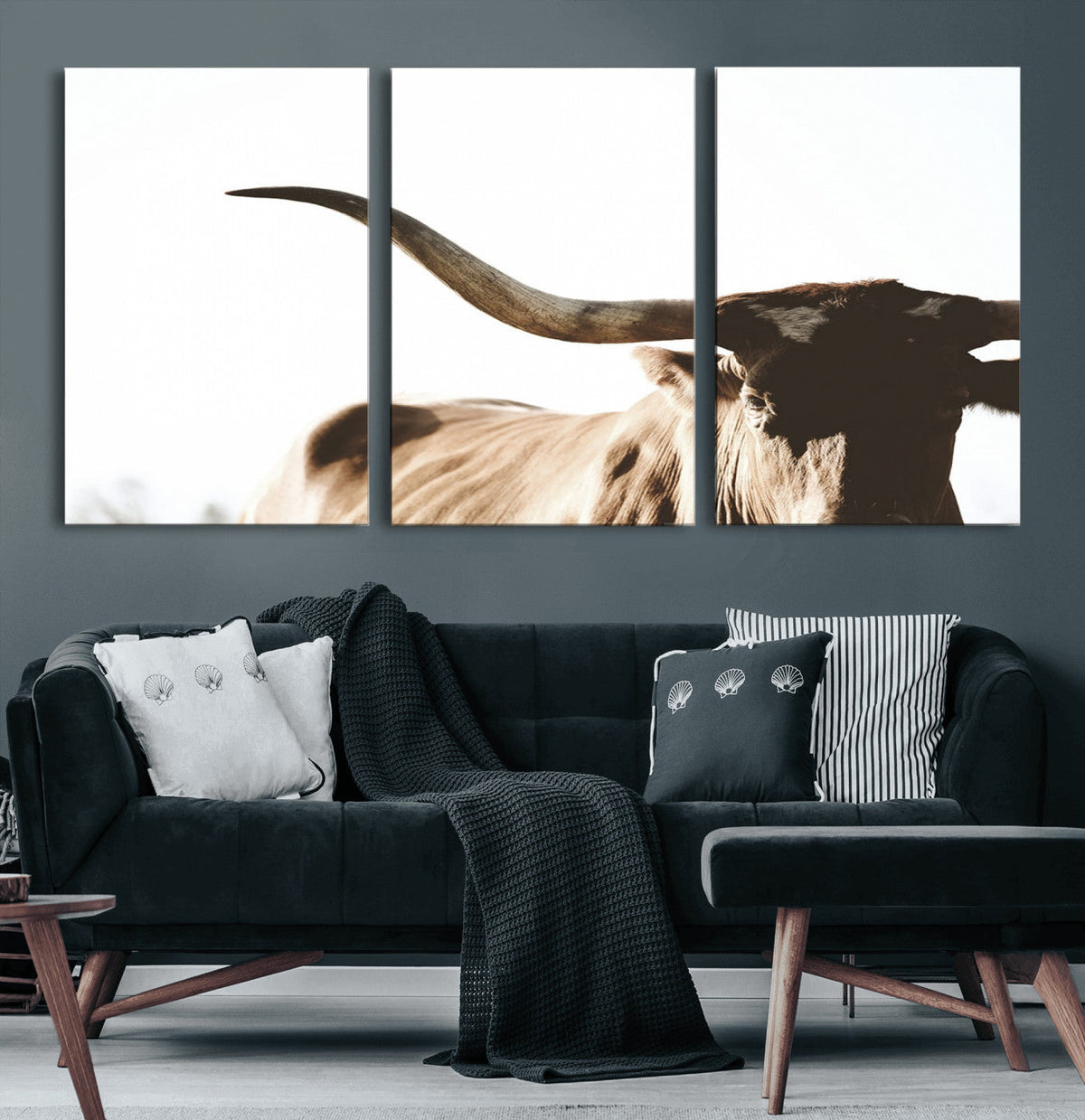Texas Longhorn Wall Art Canvas Print | 3-Panel Large