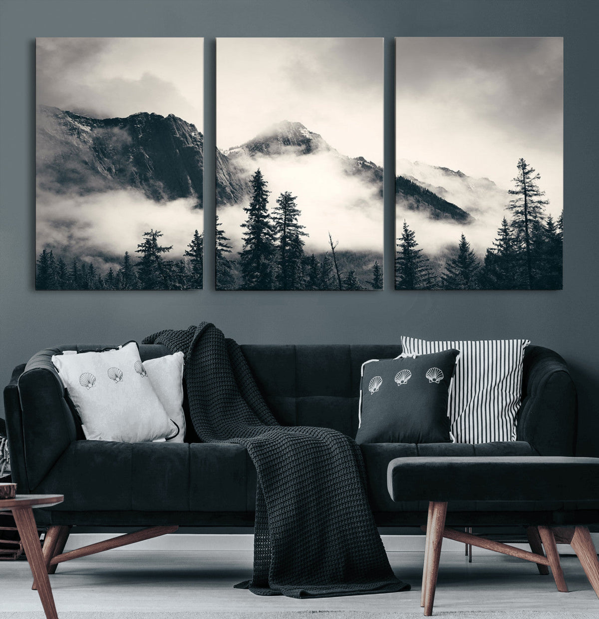 Large Foggy Mountain Forest Wall Art Canvas Print | Misty