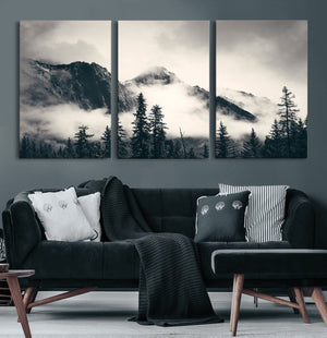 Large Foggy Mountain Forest Wall Art Canvas Print | Misty
