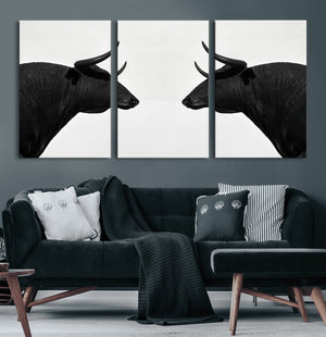 Spanish Bull Art - Framed Black and White Bull Canvas Print