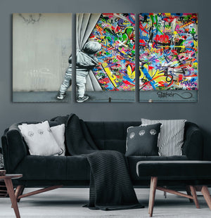 Banksy Colorful Street Graffiti Canvas Wall Art Print,