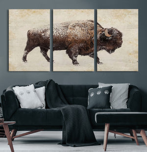 Buffalo Wall Art, Western Bison Canvas Print, Rustic Buffalo
