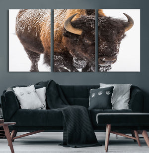 Bison Wall Art Canvas Print For Farmhouse, Wild Animal Wall