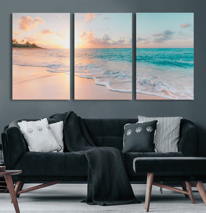 Beach Sunrise Wall Art, Coastal Seascape Canvas Print, Ocean