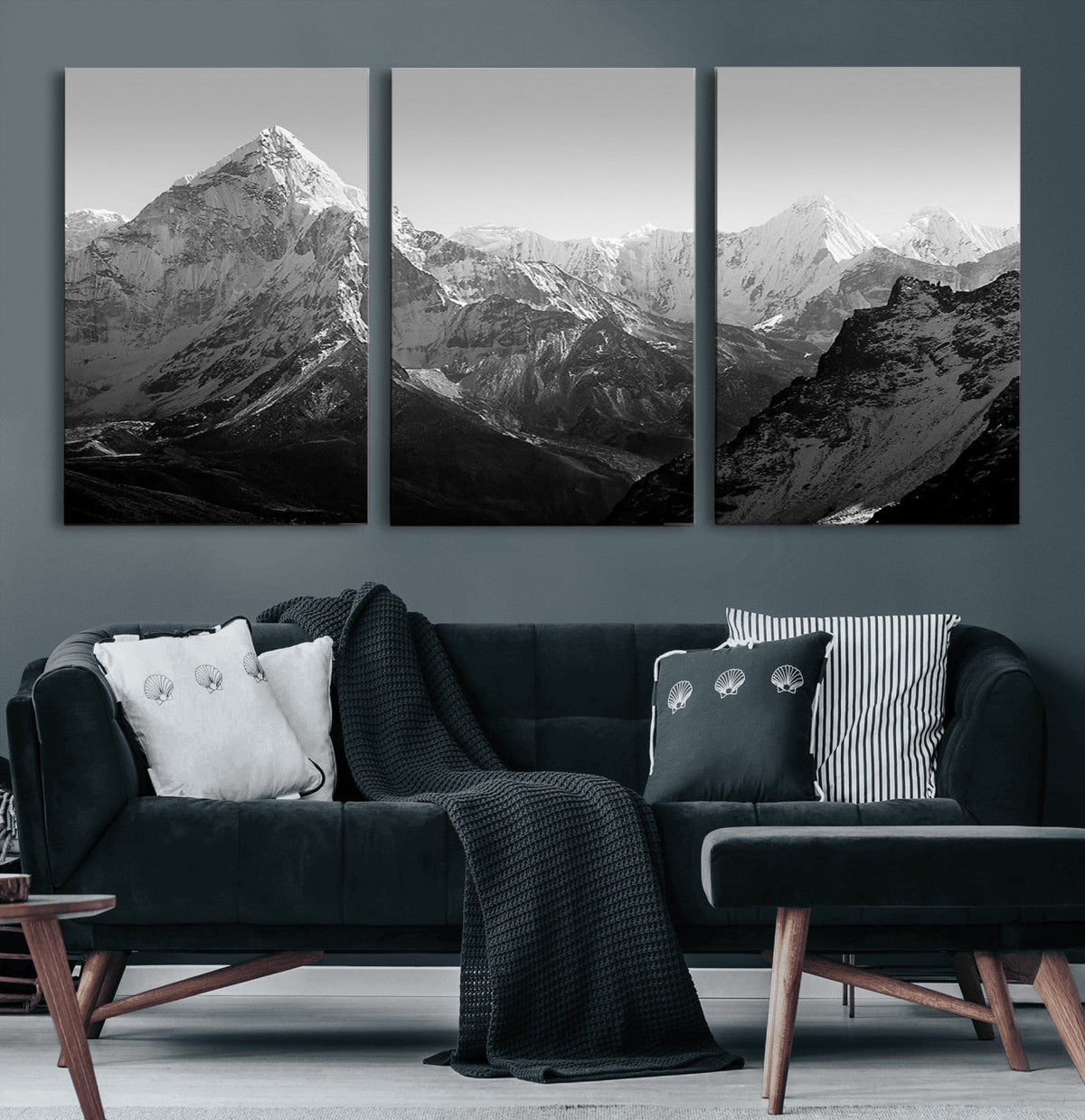 Everest Himalaya Mountain Peaks Black & White Triptych
