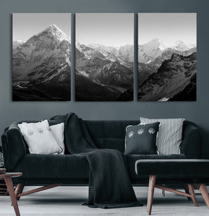 Everest Himalaya Mountain Peaks Black & White Triptych
