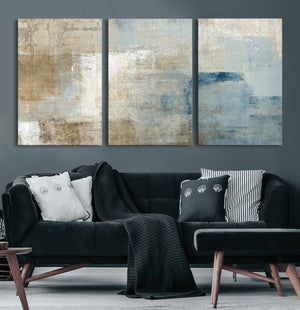 Abstract Blue and Beige Wall Art, Modern Minimalist Canvas