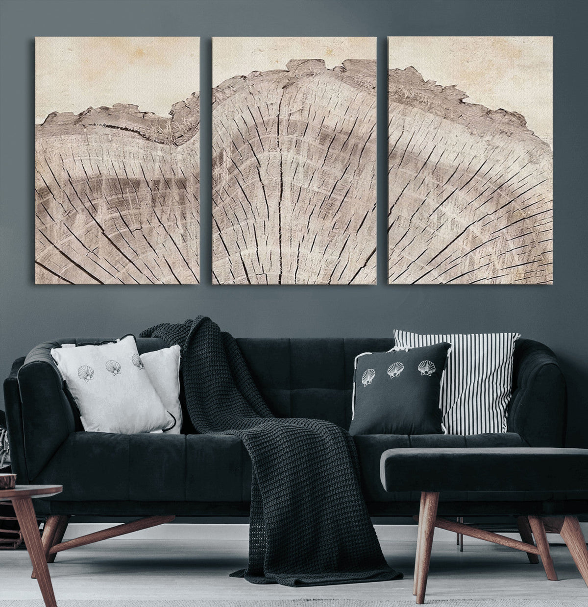 Tree Ring Wall Art Triptych, Rustic Wood Ring Canvas Print,