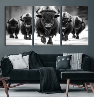 American Bison Art | Buffalo Herd Wall Art Canvas Print, BW