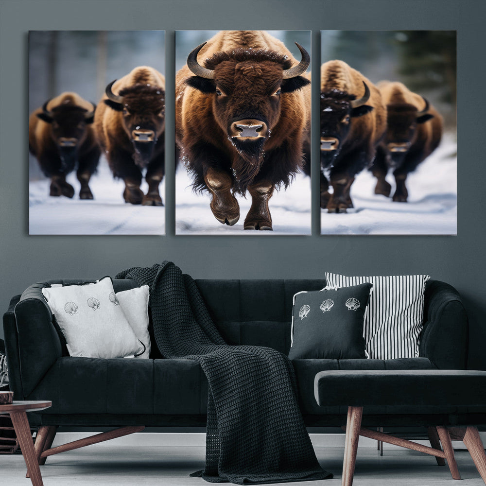 Buffalo Wall Art Canvas Print, American Bison Herd Wall Art