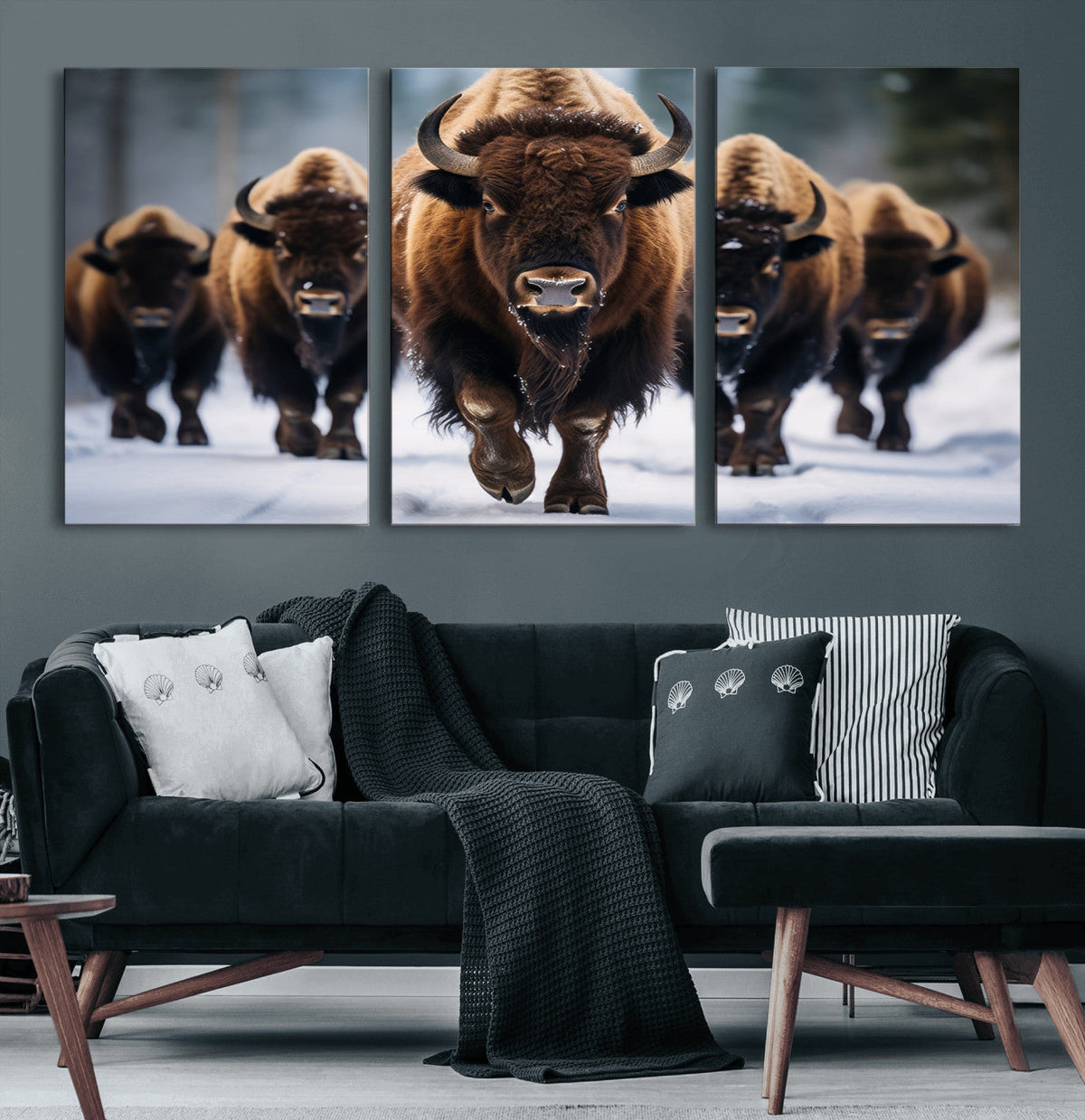 Buffalo Wall Art Canvas Print, American Bison Herd Wall Art