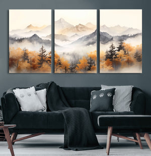 Abstract Mountain Wall Art | Misty Mountain Forest and