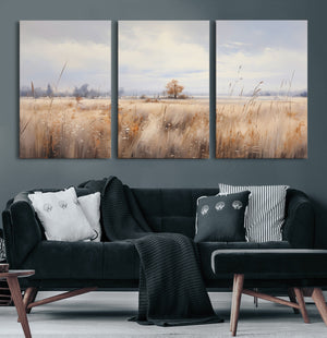 Golden Fields Wall Art Print Canvas – Serene Landscape of