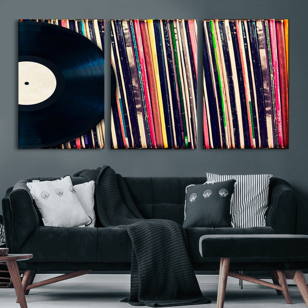 Vinyl Record and Album Collection Canvas Wall Art - Retro