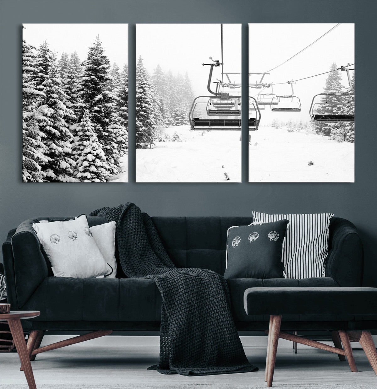 Ski Wall Art - Ski Lift Wall Art Canvas Print Snow Covered