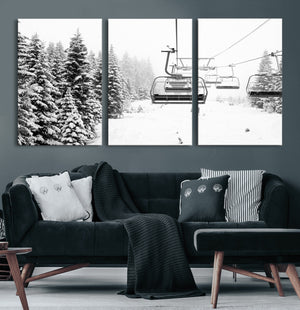 Ski Wall Art - Ski Lift Wall Art Canvas Print Snow Covered
