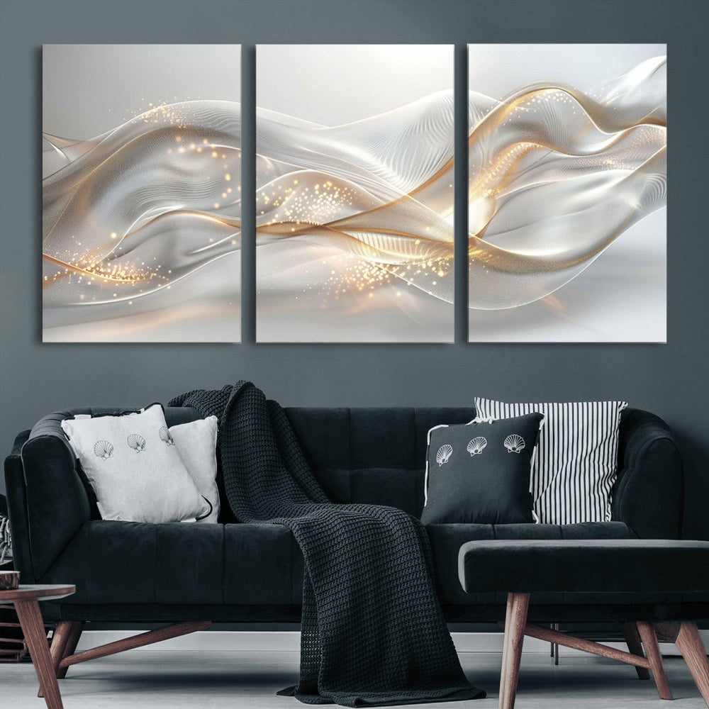 Abstract art Grey and Gold Lines Wall Art