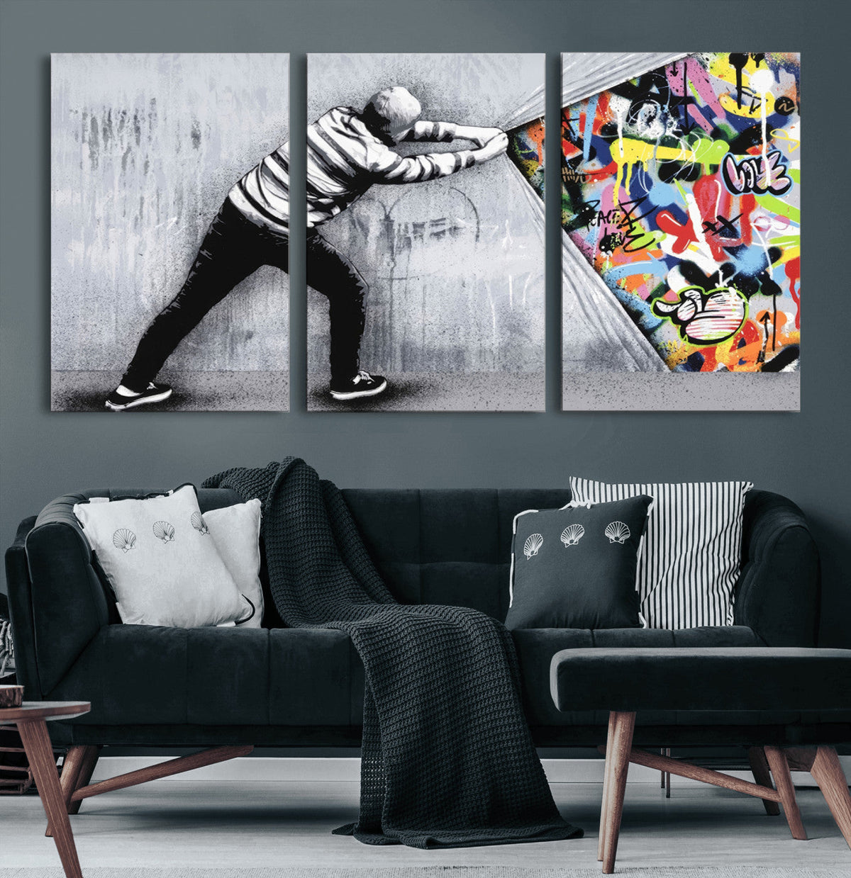 Banksy Art Behind the Curtain Street Wall Art Canvas Print |