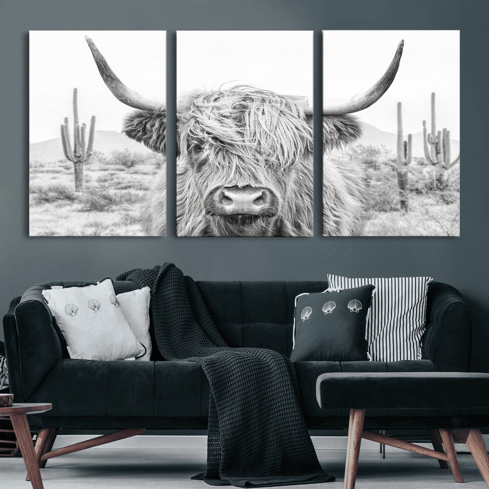 Rustic Charm | Cow Longhorn Black White Bighorn Wall Art