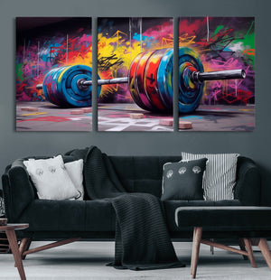 Abstract Graffiti Barbell Canvas Wall Art – Urban Fitness