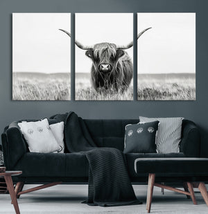 Highland Cow Canvas Wall Art – Majestic Beauty in Black and