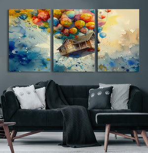 UP-Inspired Floating House with Balloons Canvas Art –
