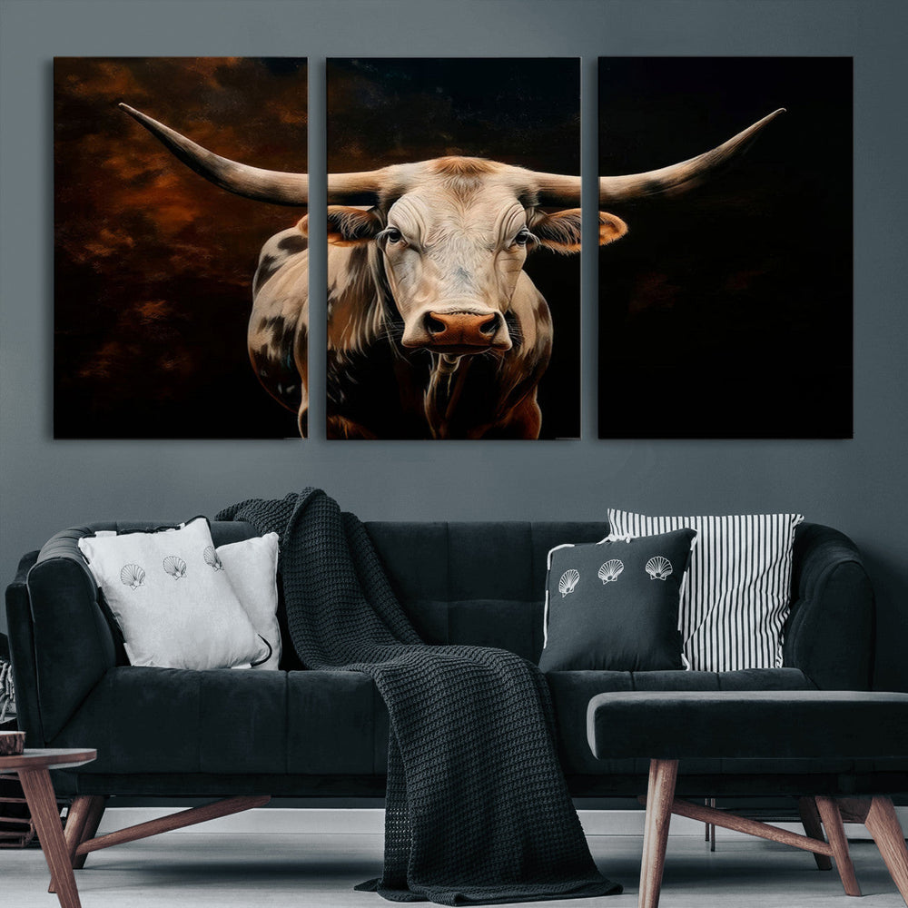 Texas Longhorn Wall Art | 3-Panel Large Texas Longhorn