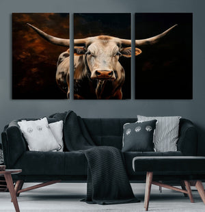 Texas Longhorn Wall Art | 3-Panel Large Texas Longhorn