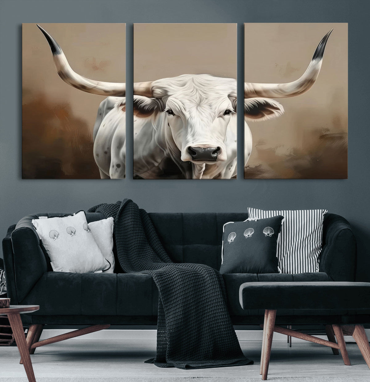 White Longhorn Bull Wall Art Canvas Print – Framed and Ready