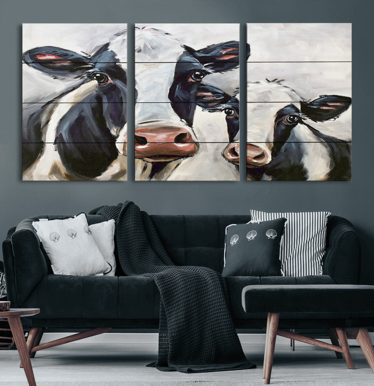 Vintage Baby and Mom Cattle Wall Art Canvas Print