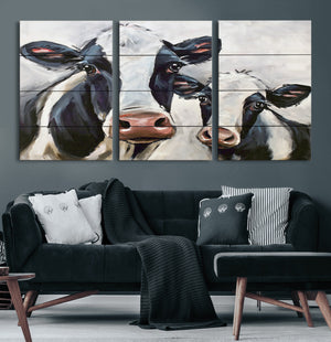 Vintage Baby and Mom Cattle Wall Art Canvas Print