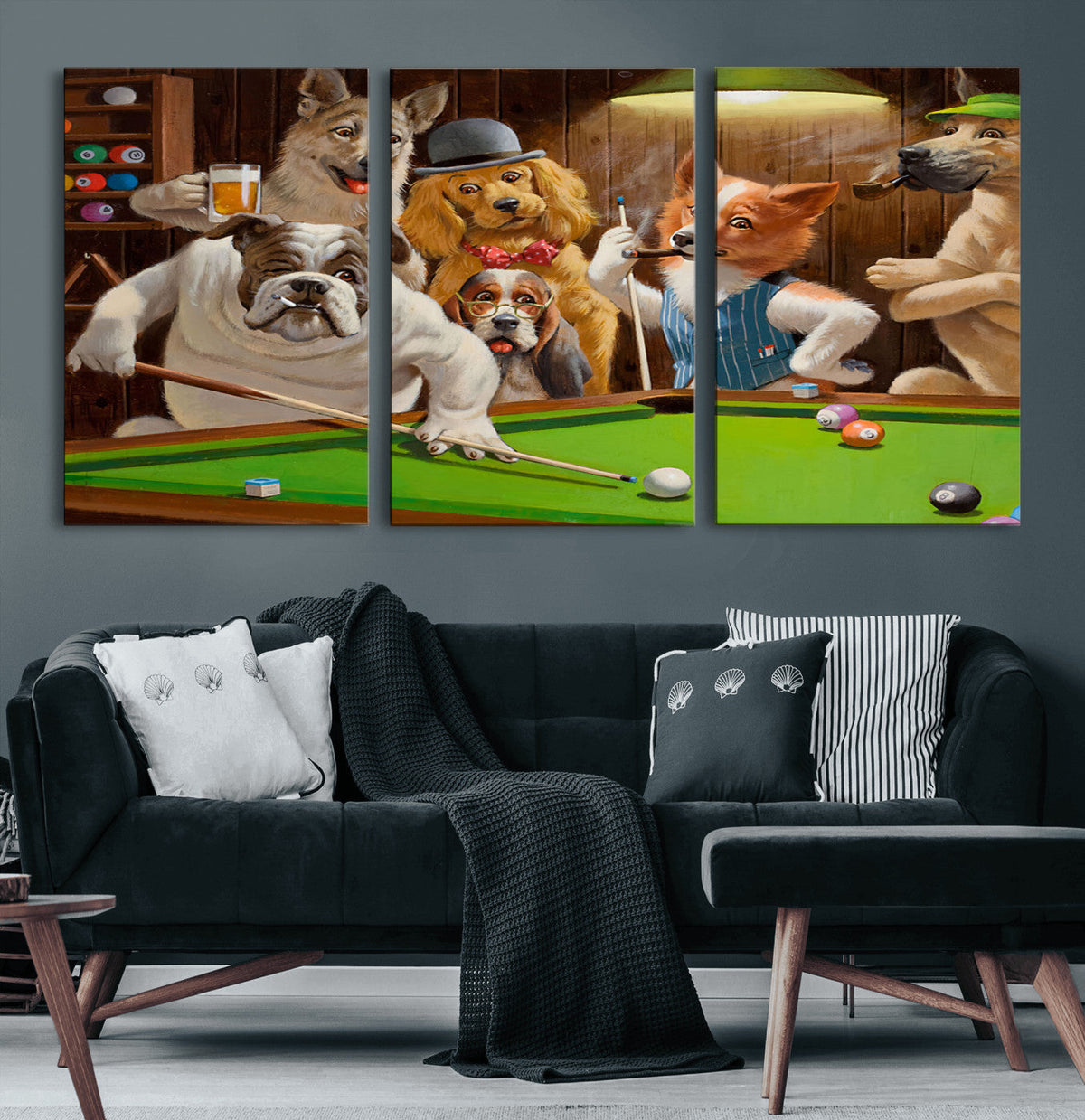 Dogs Playing Pool Canvas Wall Art Funny Gifts Dog Print