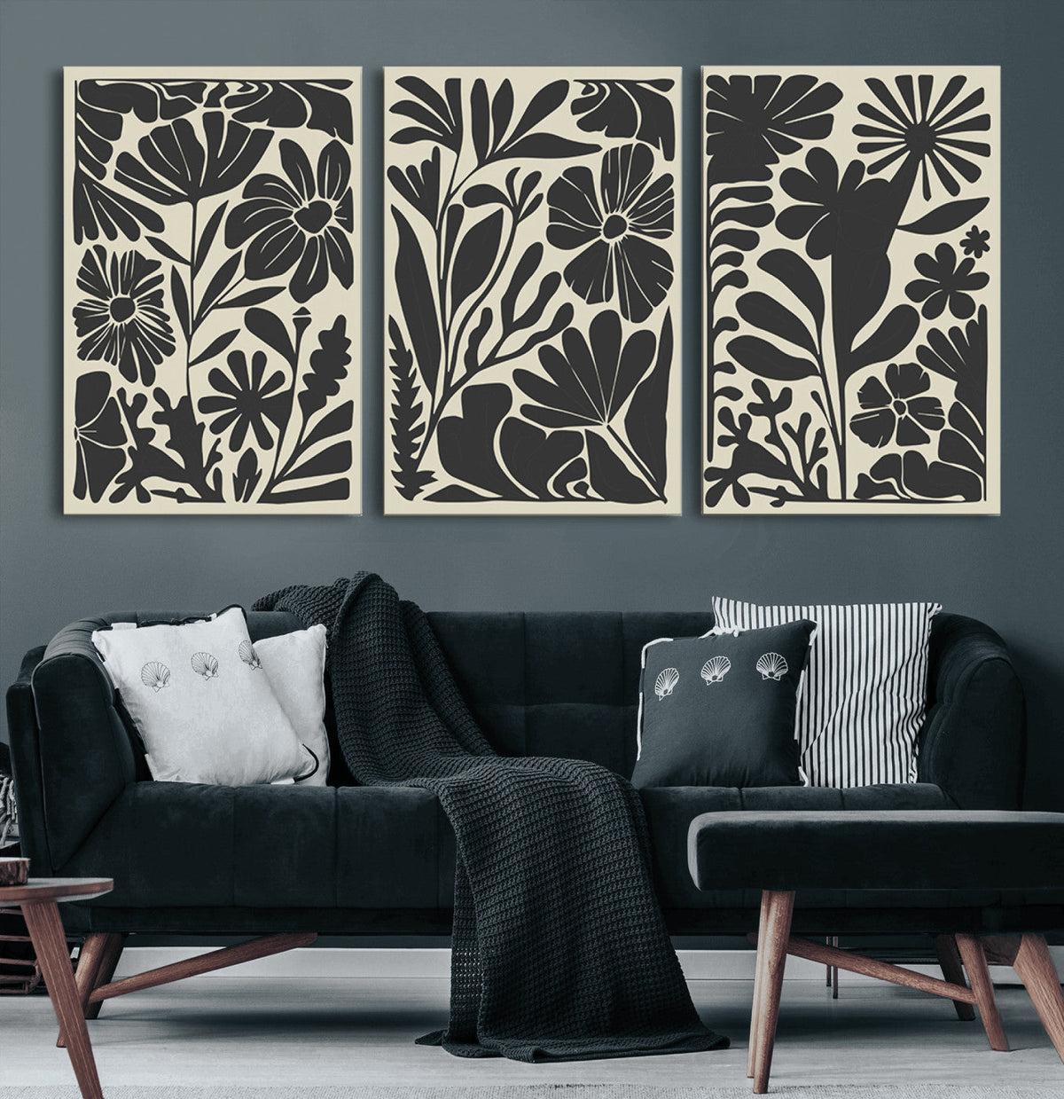 Modern Botanical Wall Art - Floral Black and White Canvas
