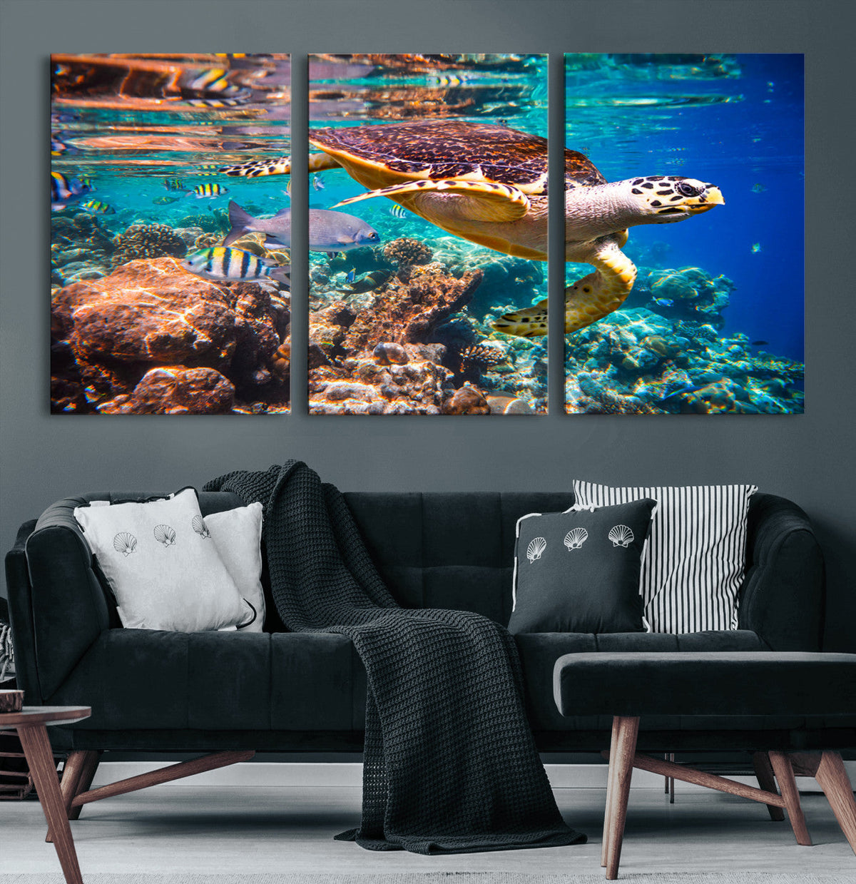 Sea Turtle Wall Art Canvas Print – Vibrant Ocean Coral Reef