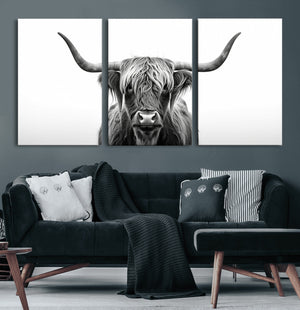 Highland Wall Art Canvas Print – Minimalist Black and White