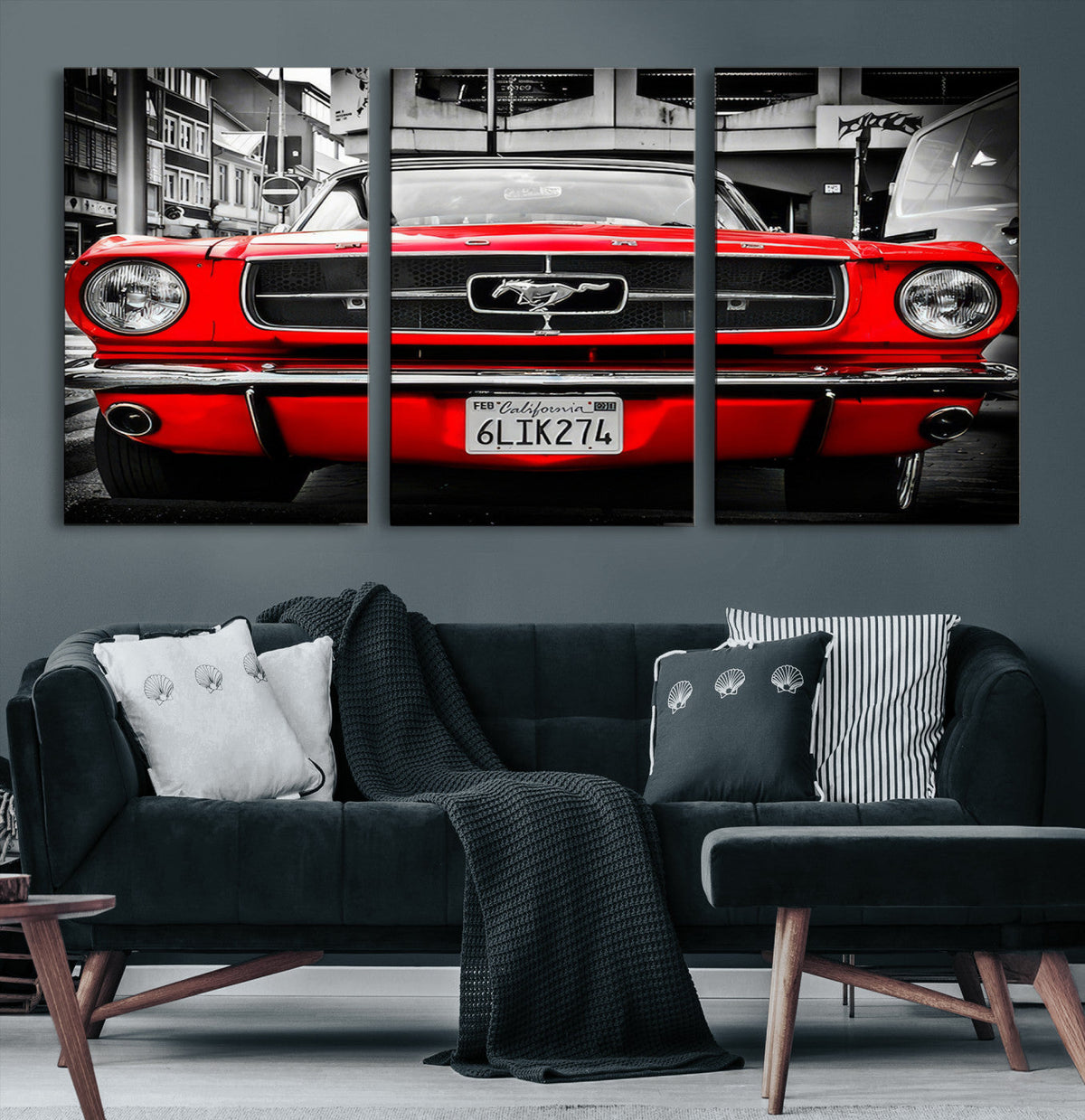 Red Mustang Car Wall Art – Framed Classic Vehicle Canvas