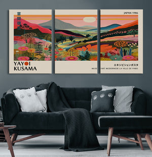 Yayoi Kusama Landscape Canvas Print, Vibrant Floral Mountain