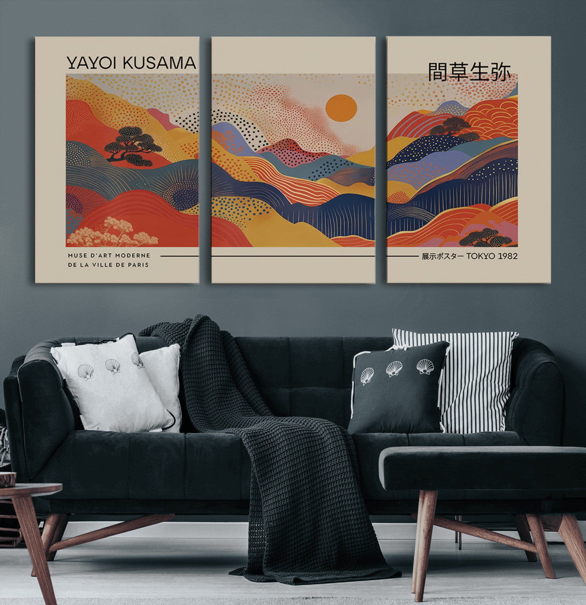 Yayoi Kusama Landscape Canvas Print, Vibrant Floral Mountain