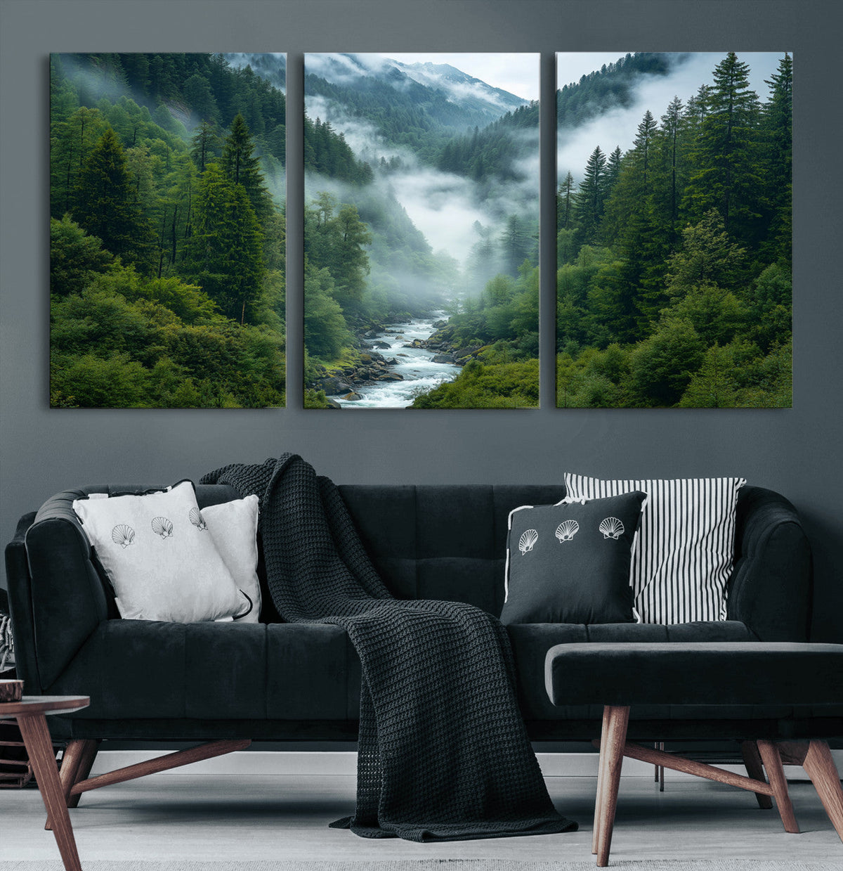 Mountain Forest River Canvas Wall Art Print - Serene Nature