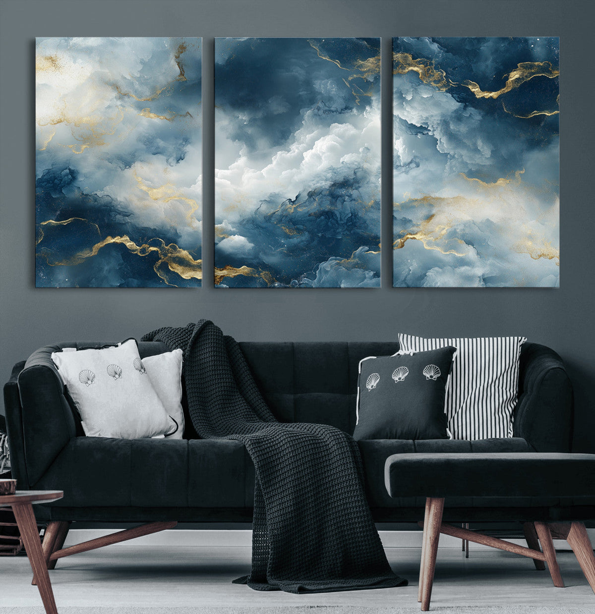 Large Abstract Print - Luxe Blue and Gold Abstract Canvas