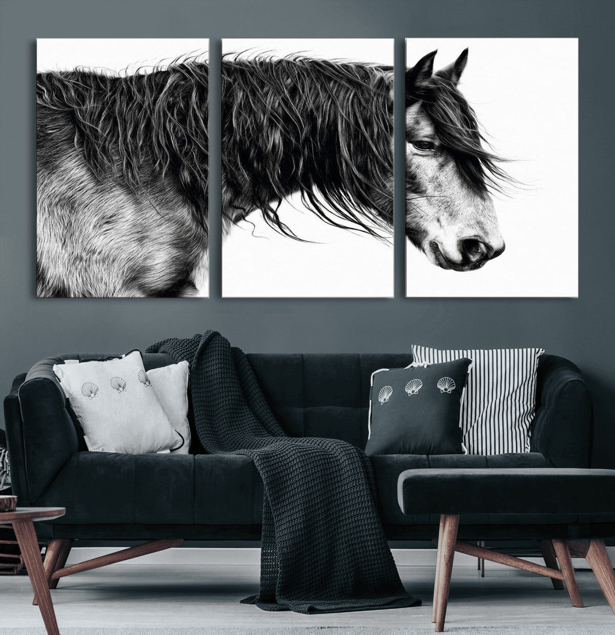 Black Horse Wall Art Canvas Print – Elegant Farmhouse Decor