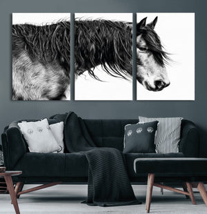 Black Horse Wall Art Canvas Print – Elegant Farmhouse Decor