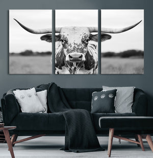 Highland Cow Wall Art Canvas Print – Black and White Western