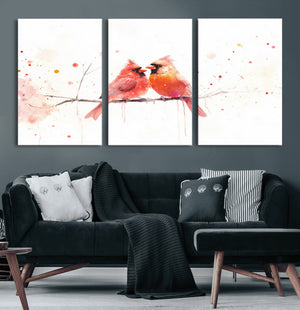 Cardinal Bird Canvas Wall Art - Male and Female Cardinal