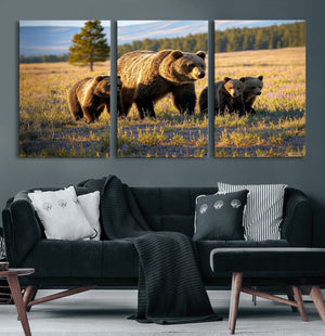 Grizzly Bear Family Wall Art Canvas Print – Majestic