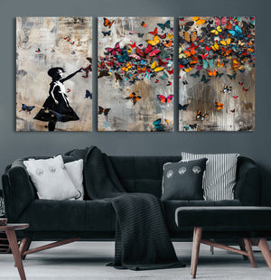 Butterfly Girl Wall Art – Vibrant Street Style Canvas Print,