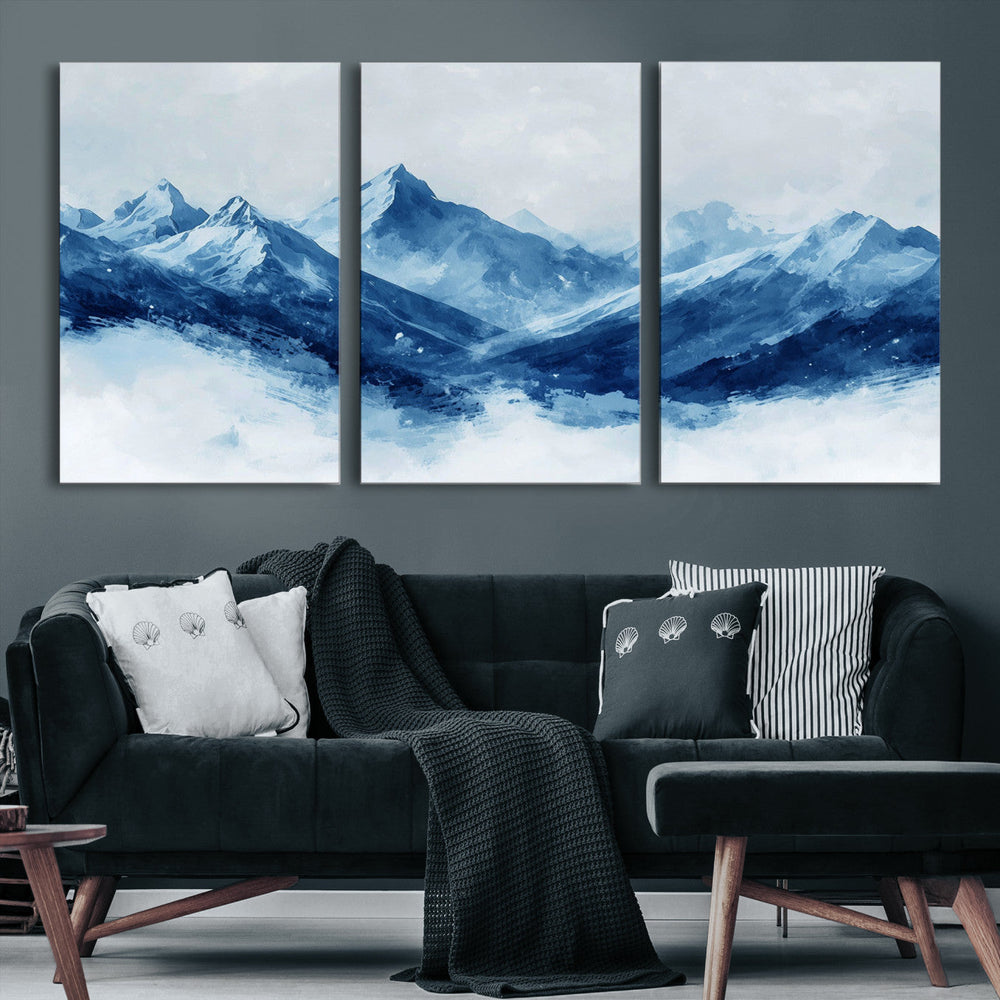 Blue Mountains Wall Art – Framed Snowy Range Canvas Artwork,