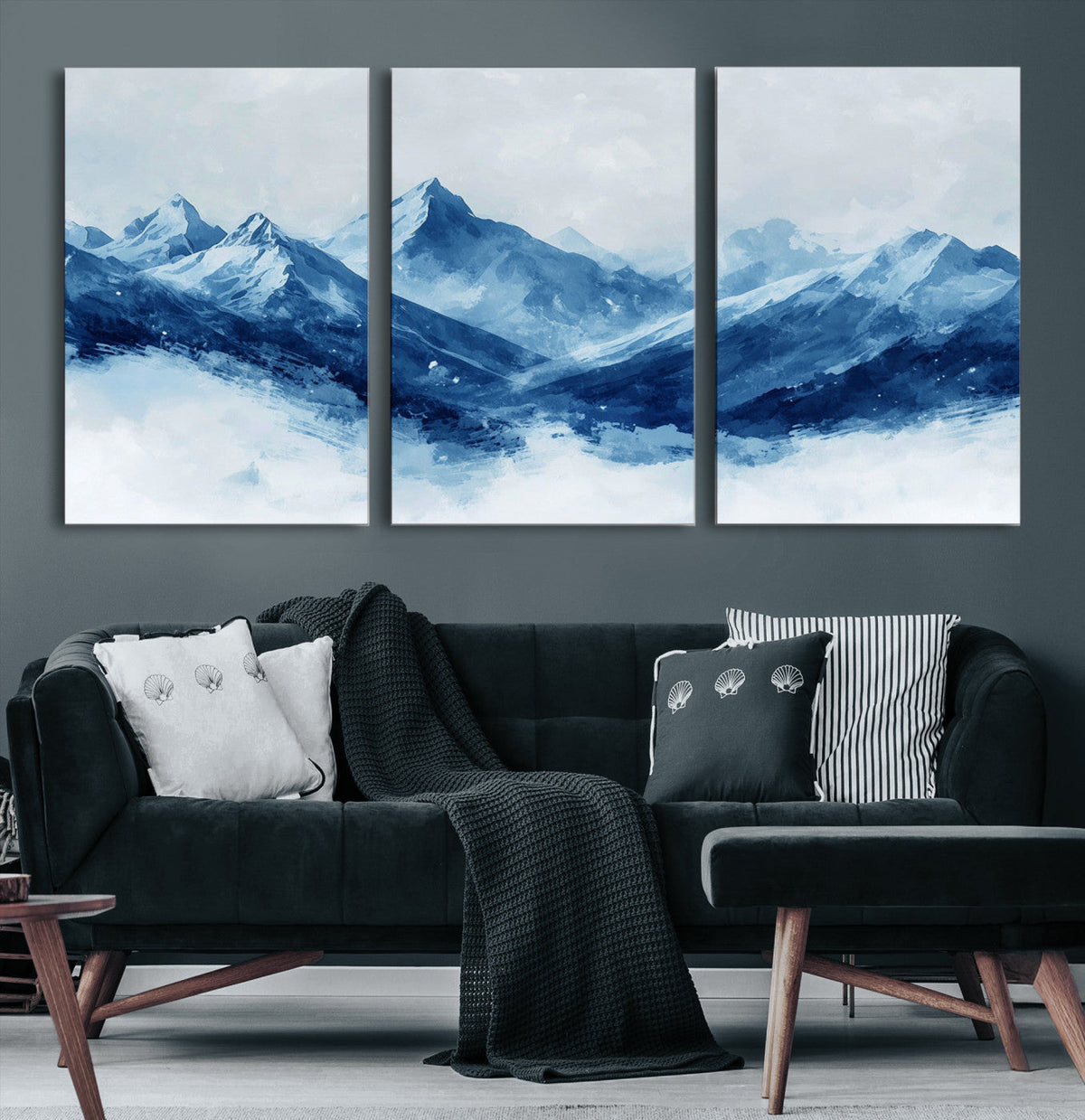 Blue Mountains Wall Art – Framed Snowy Range Canvas Artwork,